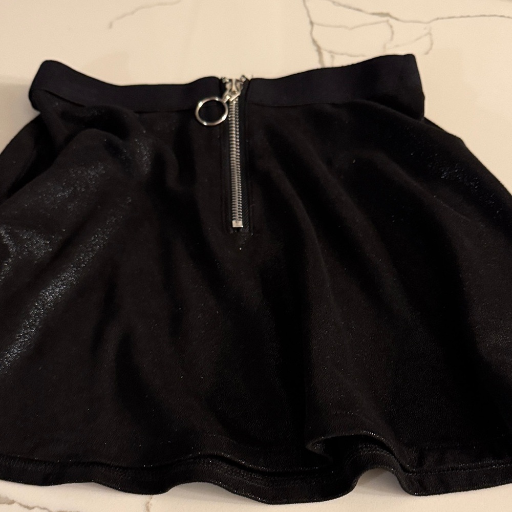 MIA Black Shimmer Circle Skater Mini Skirt with Ring Zip